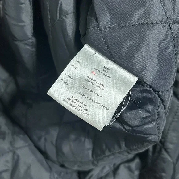 Woolrich Coat Men 2XL Wool Jacket Gray Full Zip Suede Leather Collar Quilt Lined